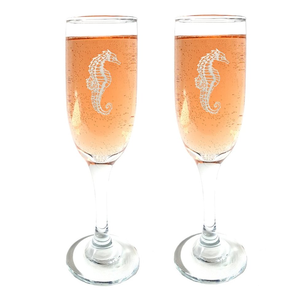 Seahorse Glass Champagne Flutes Set of Two